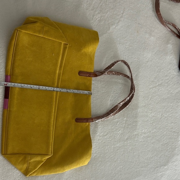 Vibrant Yellow Tote Bag with Pink Stripe - Picture 3 of 4